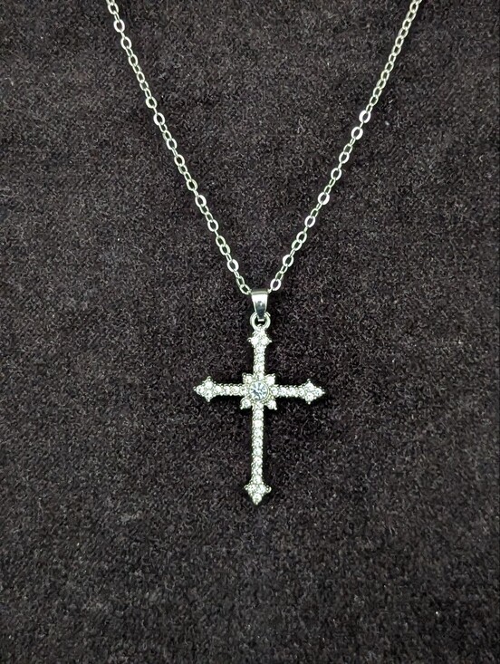 Jewelry - Silver Toned Zirconia Cross Pendant Necklace Religious Faith Christian Jewelry